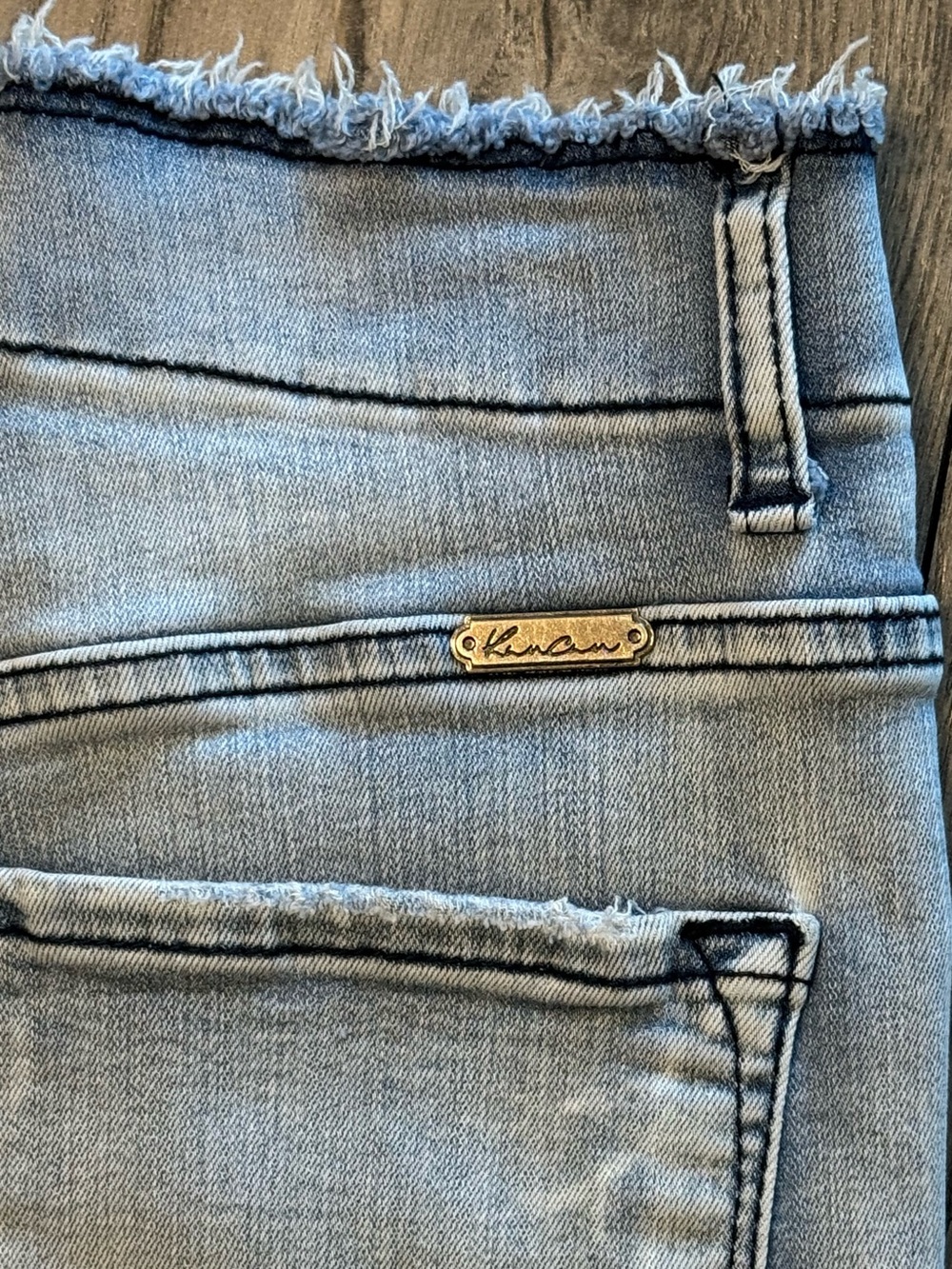 KanCan High Rise Button Fly Distressed Denim Shorts Raw Hem Size L - Picture 9 of 10